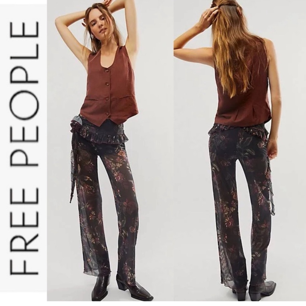 Free People Small Night Blooms Mesh Partial Lined Pants